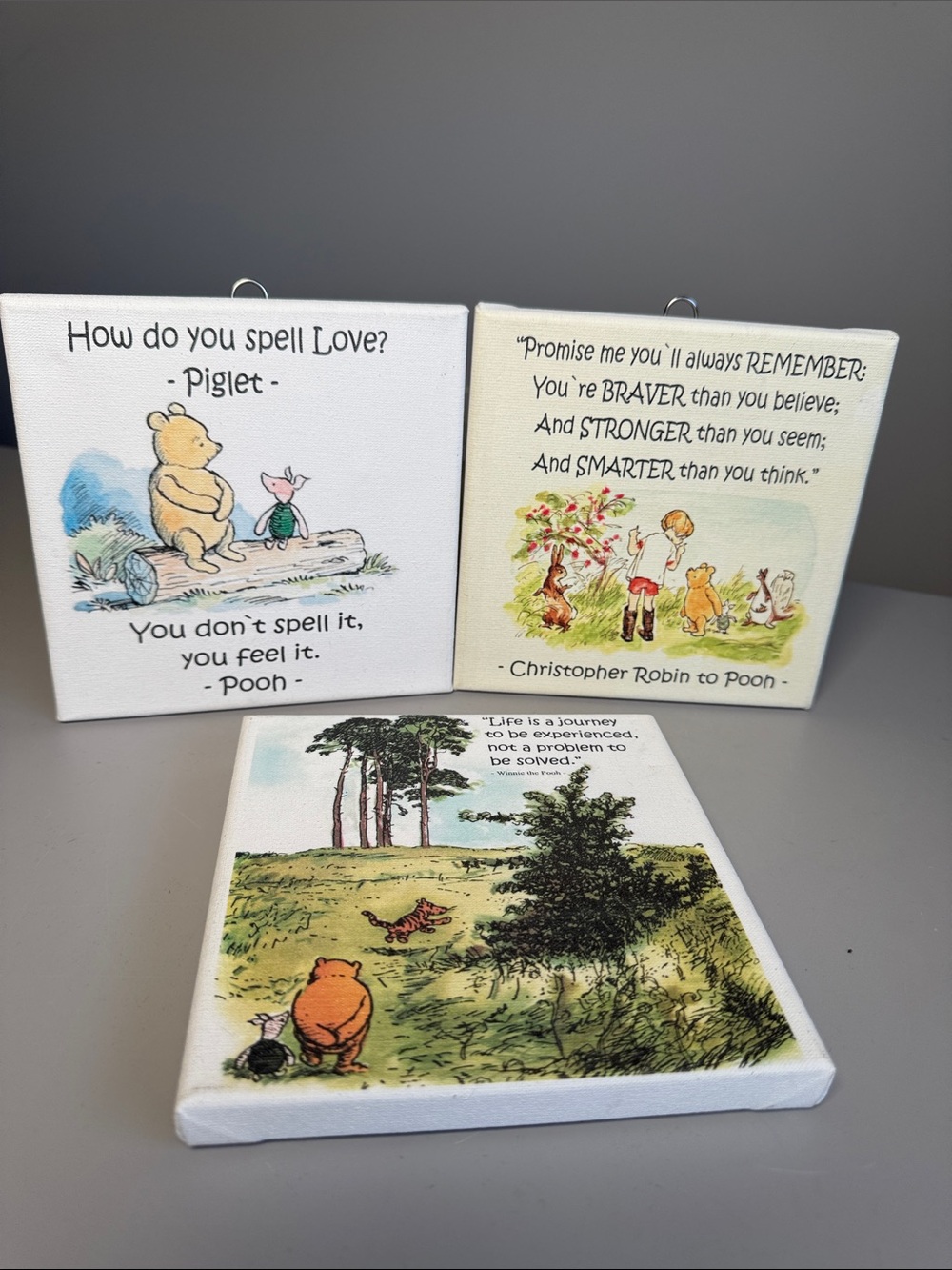 Winnie the Pooh Canvas Wood prints England Hanging Art 6x6” lot of 3